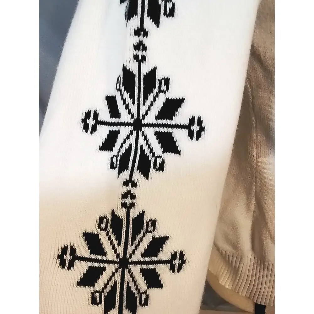 Eddie Bauer; white zip sewater with snowflake pattern
